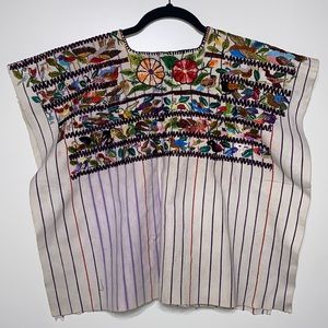 Vintage Handmade Cotton Birds Huipil Poncho
